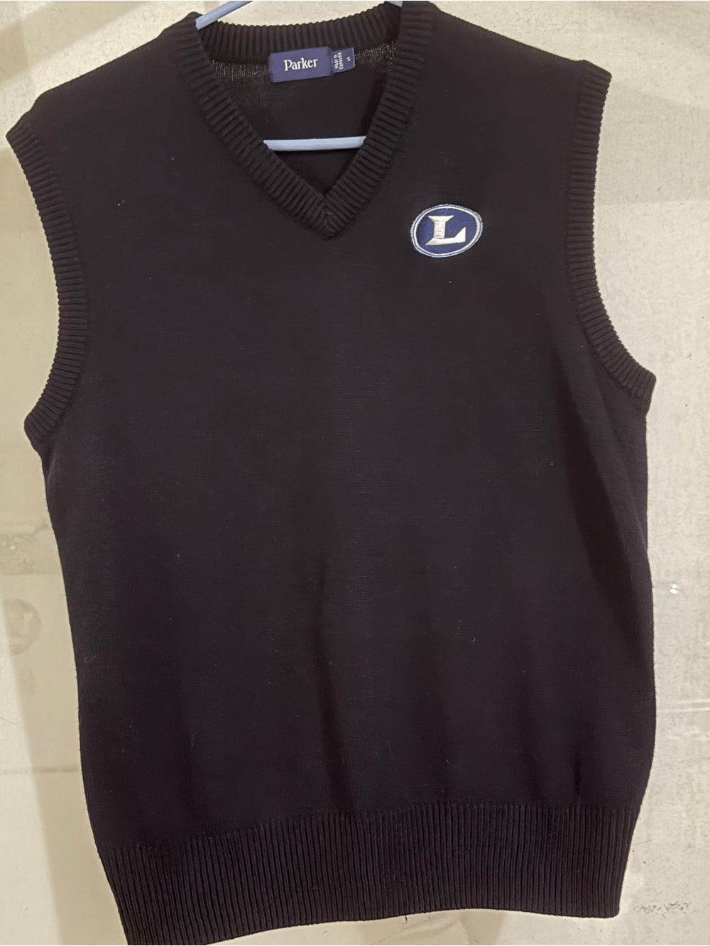 Parker Black V-Neck Sleeveless Sweater Vest with Blue Logo